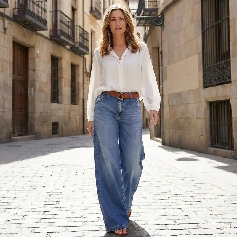 【S-2XL】50% de descuento + Envío gratis✨ Jeans de mujer estilo vintage de talle alto y pierna ancha