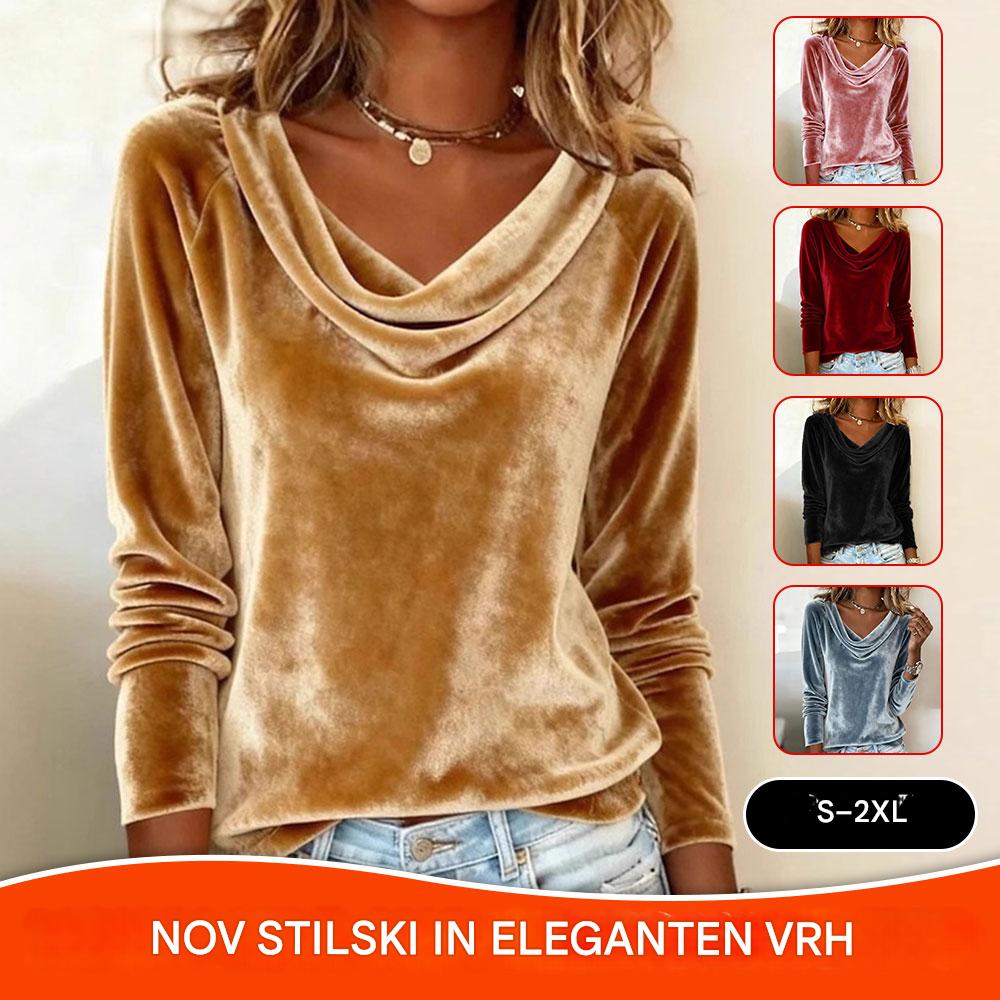 2025 Nova modna ženska enobarvna seksi žametna majica z dolgimi rokavi in puloverjem