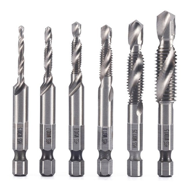 【Paquete de 6】 Macho de roscar compuesto de acero de alta velocidad tres en uno con vástago hexagonal