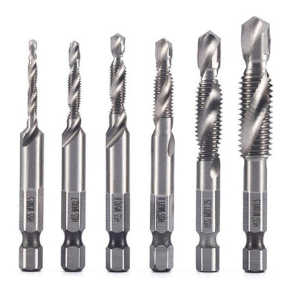 【Пакет от 6】 Метчик за резба от бързорежеща стомана с шестоъгълна опашка, три в едно, композитен