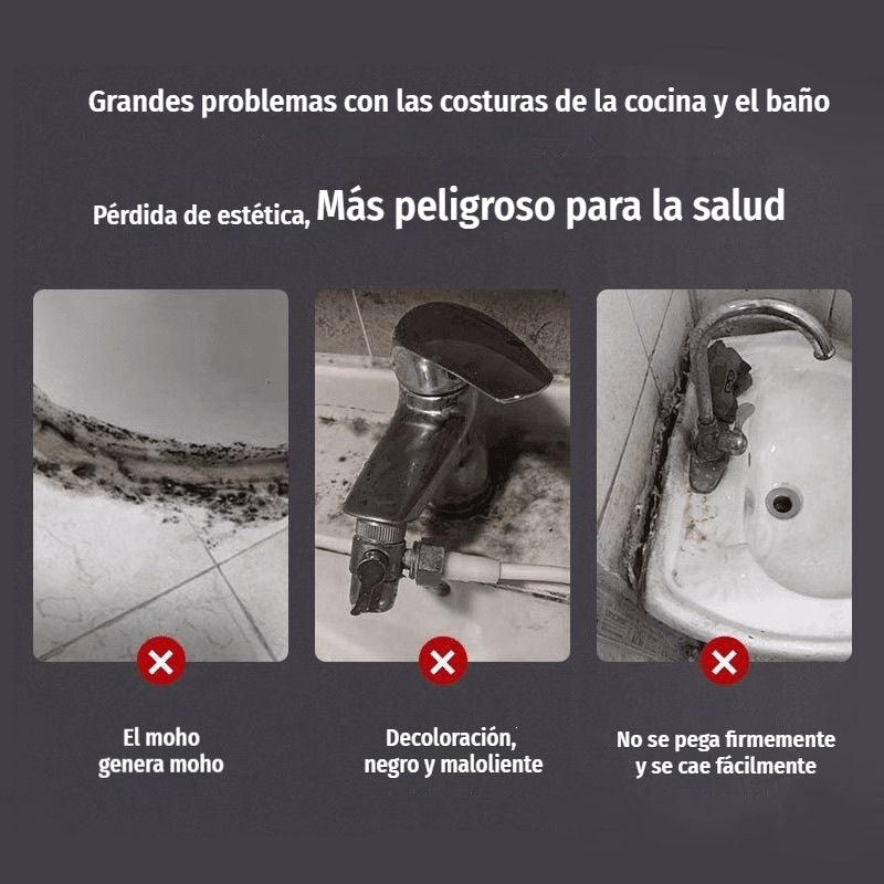 【5 botellas】🛁 Sellador impermeable de cerámica blanca antimoho, relleno de juntas de barro de plástico y acero para sellado de bordes de fregaderos de cocina, baño e inodoro.