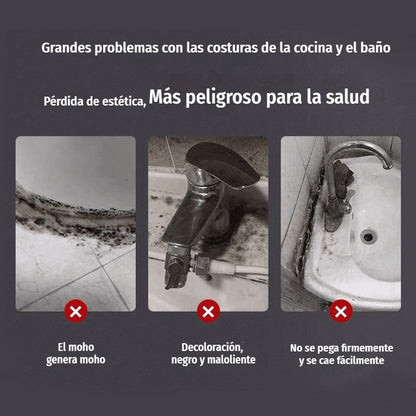 【5 botellas】🛁 Sellador impermeable de cerámica blanca antimoho, relleno de juntas de barro de plástico y acero para sellado de bordes de fregaderos de cocina, baño e inodoro.