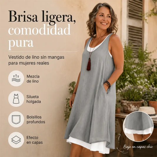 ⏰¡Último día de oferta! ¡50% DE DESCUENTO!💃 Vestido Tipo Camiseta de Tirantes para Mujer con Diseño de Falso Dos Piezas, Corte Holgado y Casual