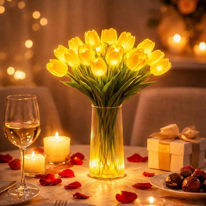 🌷🌷Un ramo de 15 tulipanes como luz nocturna