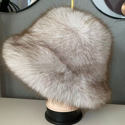 👒Zľava -47%🔥 Dámska teplá jesenná a zimná čiapka s veľkou krempou a kopulou z líšky