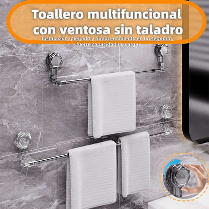 🚿✨ Barra de toalla con ventosa ajustable: no requiere perforar, no daña y tiene un agarre cómodo.