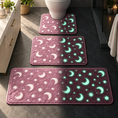🌙 Juego de baño con diseños de luna y estrellas que brilla en la oscuridad – Alfombrilla de baño antideslizante 🌙50*80cm