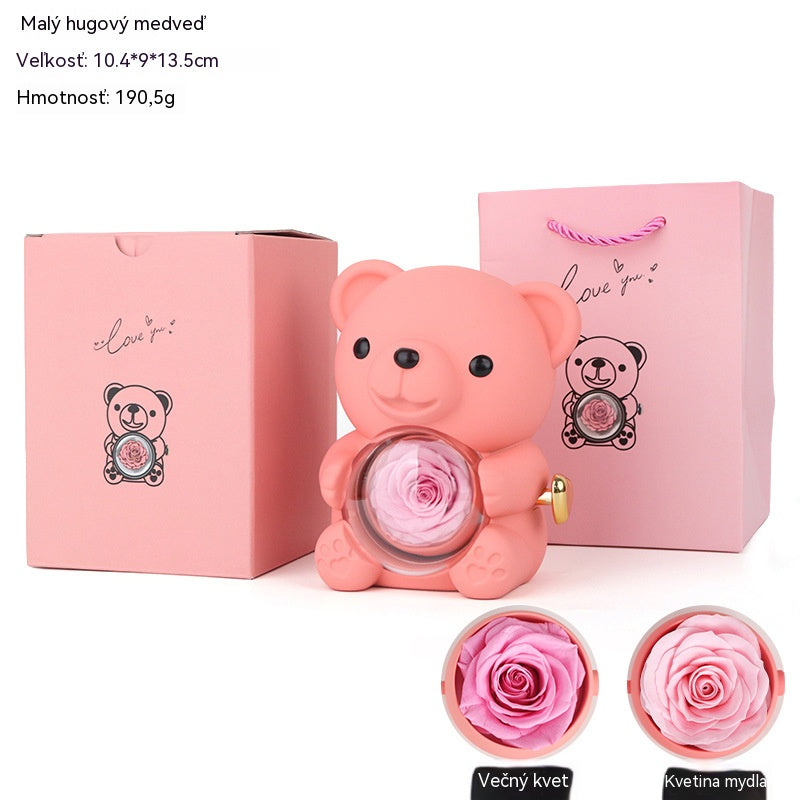 ✨Rozkošný plyšový medvedík s konzervovanou ružou - Plyšový medvedík ozdobený pravou ružou, v krásnej darčekovej krabičke - Romantický darček na Deň matiek, svadby, výročia, rozlúčky so slobodou, Vianoce a Valentína.