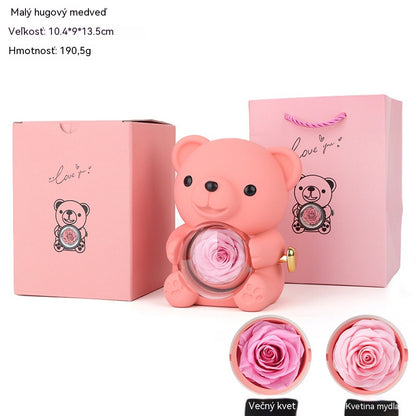 ✨Rozkošný plyšový medvedík s konzervovanou ružou - Plyšový medvedík ozdobený pravou ružou, v krásnej darčekovej krabičke - Romantický darček na Deň matiek, svadby, výročia, rozlúčky so slobodou, Vianoce a Valentína.