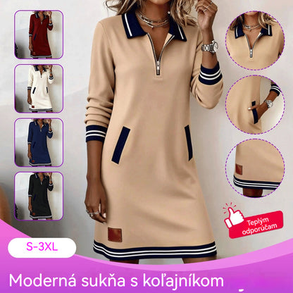 Zimná, nová, volná sukňa s bleskom, krakom, dlhými rukávmi a vreckami v jednolijskom farbe