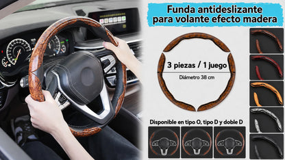 【3 piezas】 Funda antideslizante de madera para volante de coche