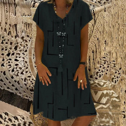 Horúci výpredaj【🏆S-5XL】👗 Jednofarebné jednoduché bavlnené šaty s výstrihom do V 3683146