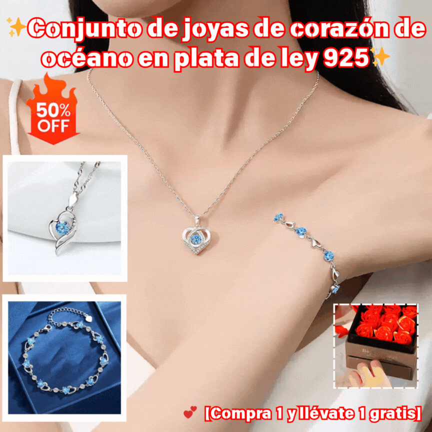 ✨💎💎【50% отстъпка】 Conjunto de pulsera y collar “Corazón del Océano” de plata 925