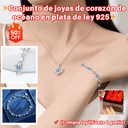 ✨💎💎【50% отстъпка】 Conjunto de pulsera y collar “Corazón del Océano” de plata 925