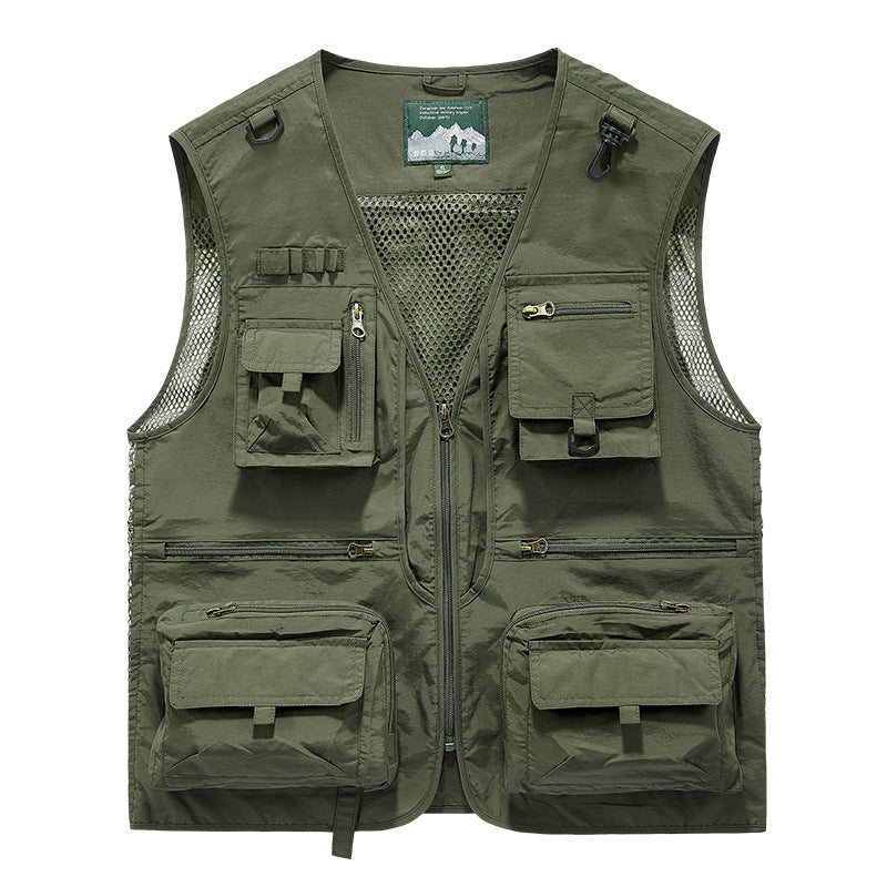 🔥🔥【L-5XL】Chaleco Casual de Malla para Hombre, Multibolsillos Secado Rápido para Pesca y Exterior
