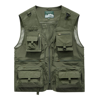 🔥🔥【L-5XL】Chaleco Casual de Malla para Hombre, Multibolsillos Secado Rápido para Pesca y Exterior