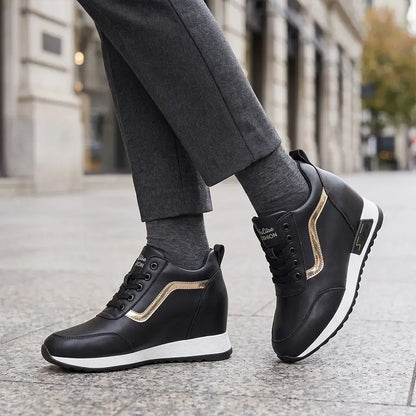 👠Zapatillas de plataforma para mujer con cuña oculta - Zapatos casuales de cuero estilo coreano - Suela gruesa, calzado deportivo cómodo
