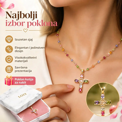 Posebna ponuda: Ogrlica s križem od višebojnih kubičnih cirkona. Uključuje prekrasnu kutijicu za nakit.
