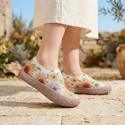 【36-43】Zapatos sin cordones de lona estampada para mujer: ligeros, de suela blanda, informales, transpirables, con estampado de mocasines.