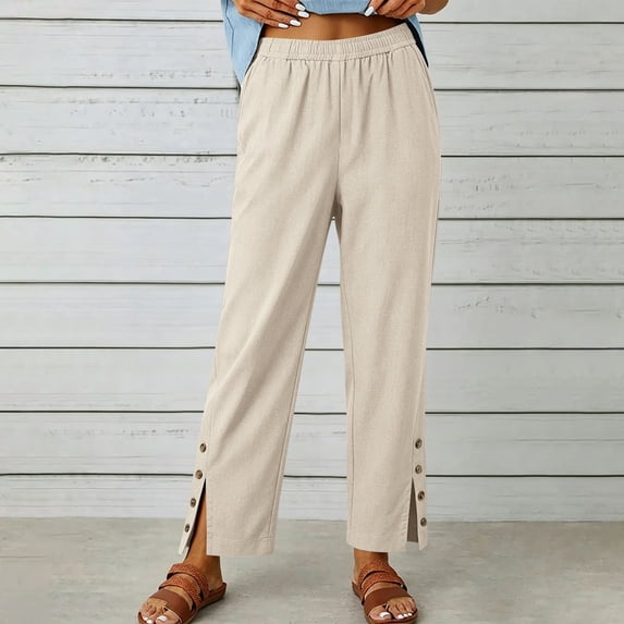 😍💕48% de descuento💕 [45–100 kg] Pantalones casuales de algodón y lino para mujer ✅️ Pago contra entrega disponible