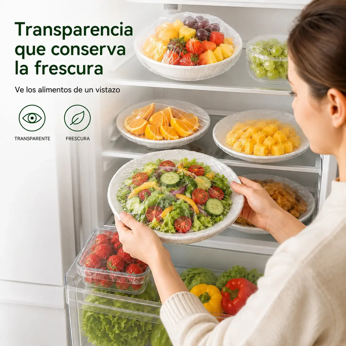 【200 piezas】Film transparente desechable, ideal para recipientes y alimentos. Se ajusta perfectamente, ofrece un buen sellado y es fácil de usar.