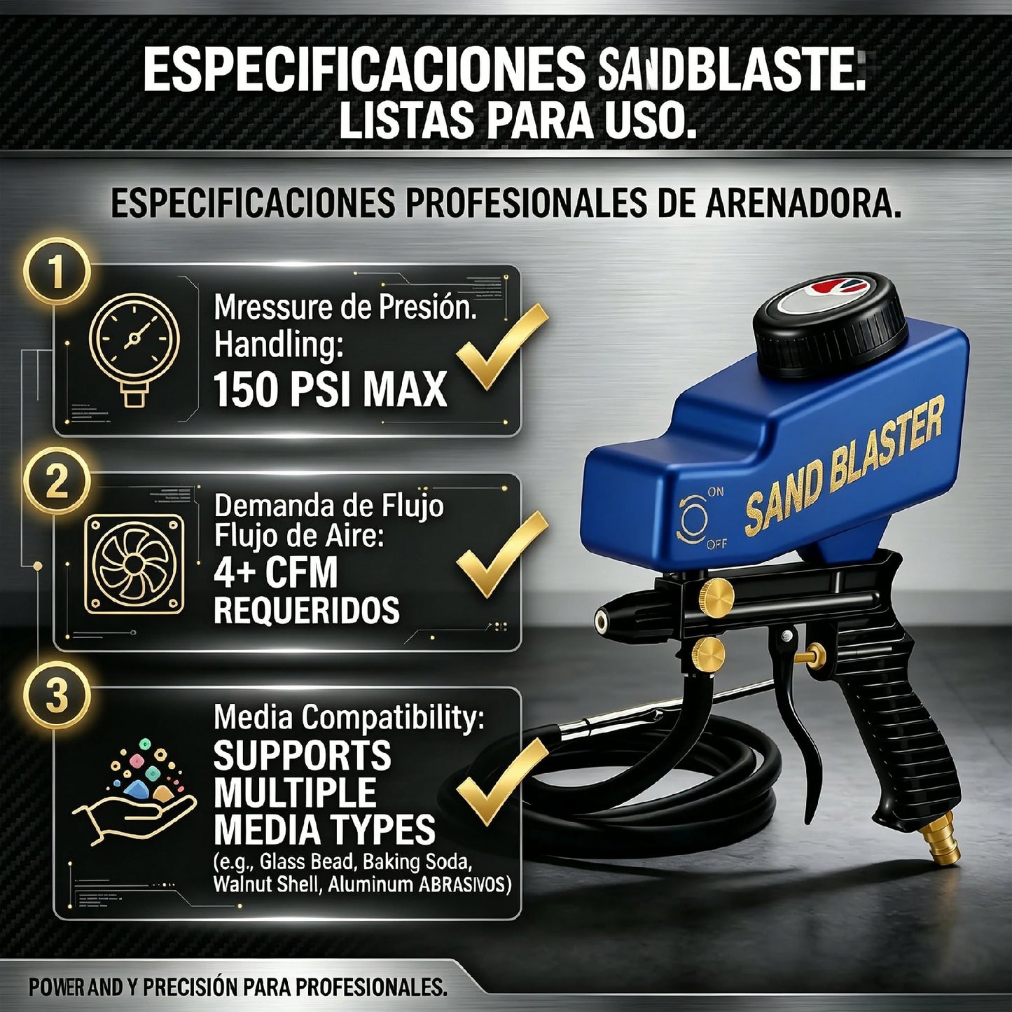 🔫✨ Pistola de chorro de arena portátil con alimentación por gravedad – para óxido, grabado y desbarbado