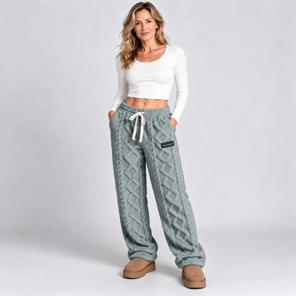 🔥【XS-2XL】Pantalones casuales gruesos y cálidos de otoño/invierno con forro polar, tela jacquard