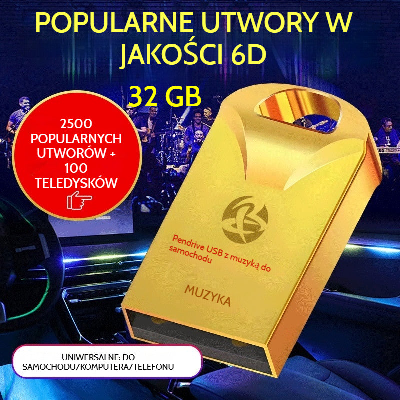 🔥🔥【32 GB】 Wysokiej jakości uniwersalny pendrive muzyczny do samochodu 【Zawiera 2500 piosenek popularnych + 100 filmów】
