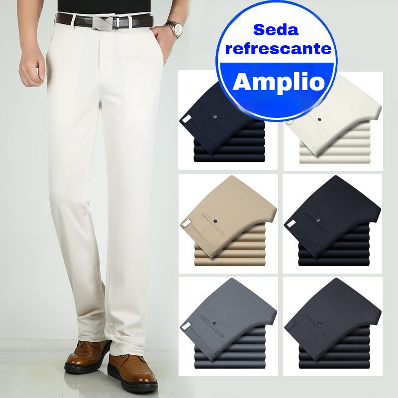 👖👖【50% OFF】Pantalón hombre slim fit casual de negocios , verano, seda hielo, elástico, sin planchar👔