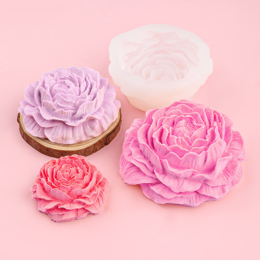 🌸Molde de silicona 3D grande, mediano y pequeño para flor de peonía, vela de aromaterapia DIY, difusor de coche, decoraciones de piedra y pegamento