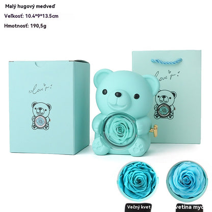 ✨Roztomilý plyšový medvedík s večnou ružou — medvedík ozdobený pravou konzervovanou ružou, uložený v krásnej darčekovej krabičke — romantický darček na Deň matiek, svadby, výročia, rozlúčky so slobodou, Vianoce a Valentína