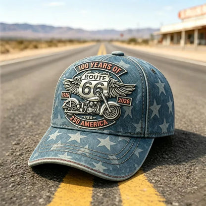 🧢🌟Gorra de béisbol retro ajustable de la Ruta 66, la elección perfecta para los entusiastas del ciclismo.