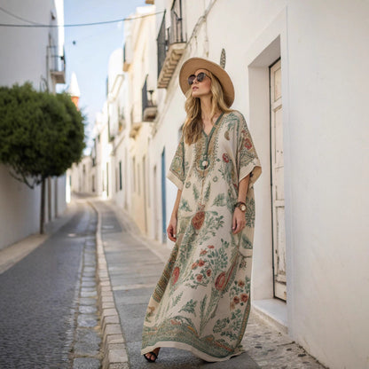 🥻【S-5XL】Este vestido es precioso y perfecto para una escapada de verano. Largo y holgado, es elegante y perfecto para un paseo por la playa o una salida nocturna.