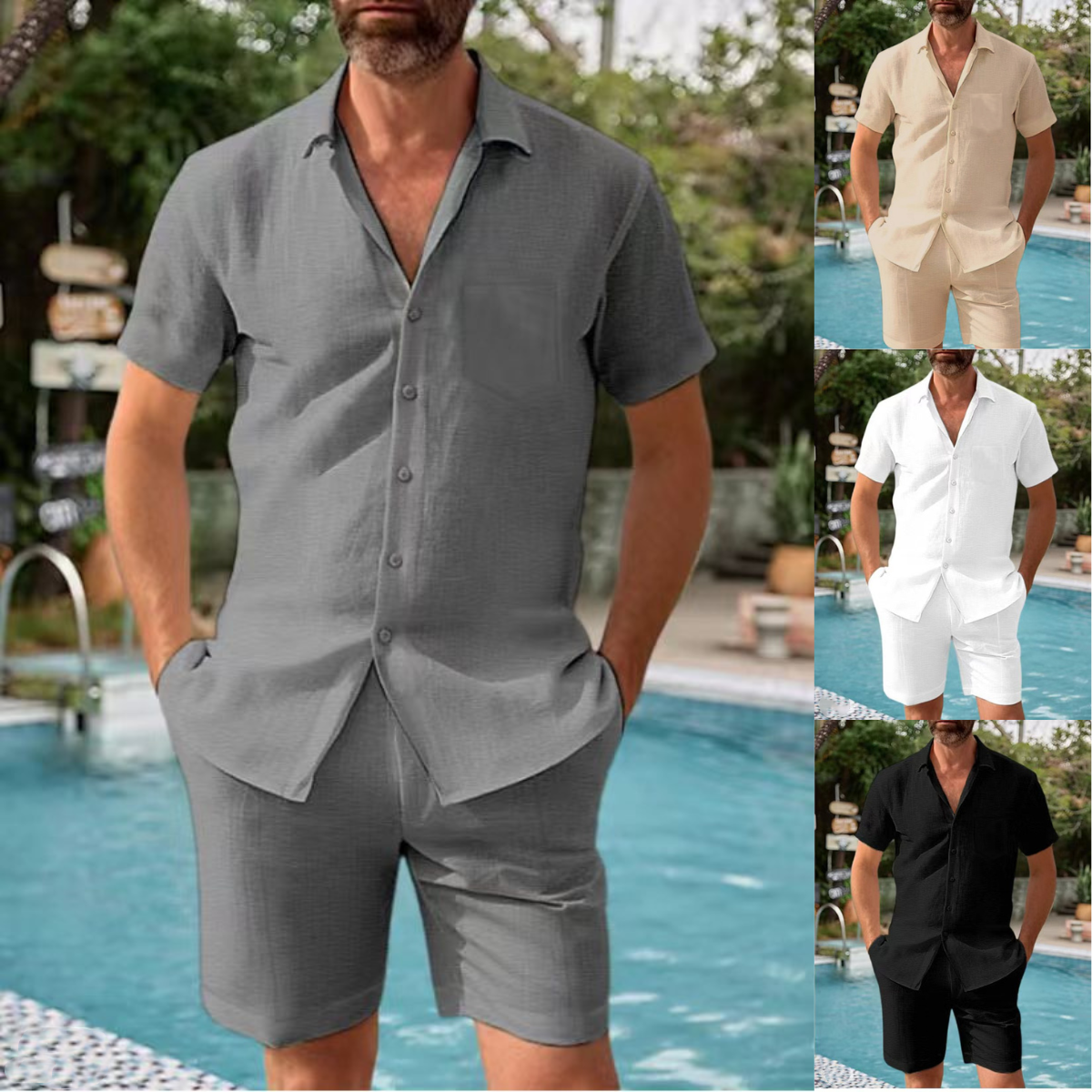 👔👖【Letnia promocja -50% 🔥】【S-3XL】🛒Letni męski sweter rozpinany z krótkim rękawem, luźny krój, wykonany z bawełny i lnu – dostępny również w większych rozmiarach