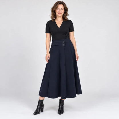 👗🎀【S-4XL】Falda midi de cintura alta con cintura asimétrica y dos botones