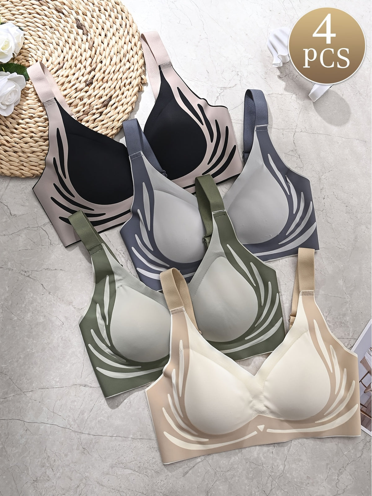 😍【4 balenie】Dámska jednodielna bezdrôtová podprsenka ❤️【40-85 kg】 4151776