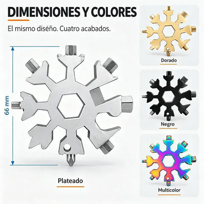 【4 piezas 27€】❄️Llave multiherramienta portátil Viral 18 en 1 con diseño de copo de nieve, fabricada en acero inoxidable.
