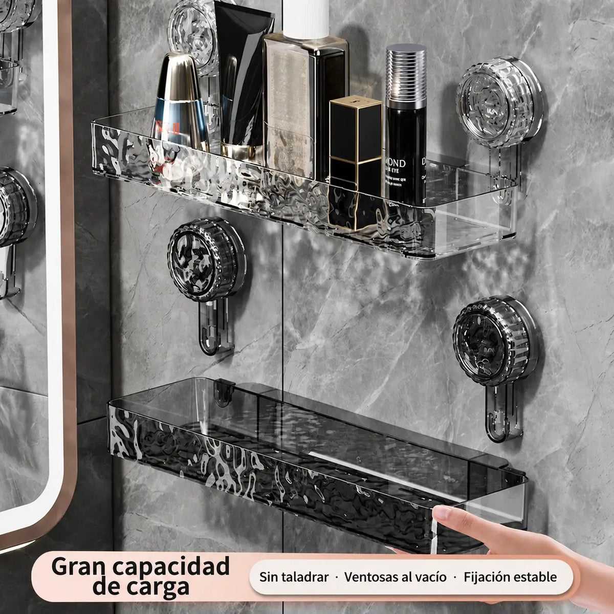 🍽️🧺 Soporte de almacenamiento con ventosa sin perforación, elegante diseño ondulado con drenaje, ideal para cocina y baño