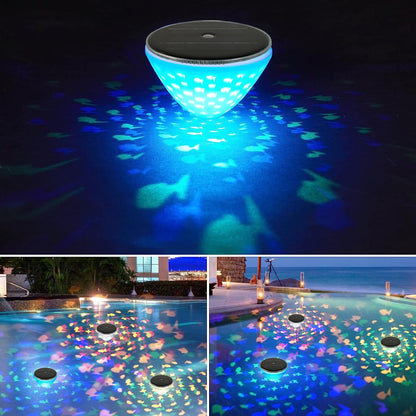 ☀️🐠 Lámpara solar flotante para piscina con proyección de peces💡💦