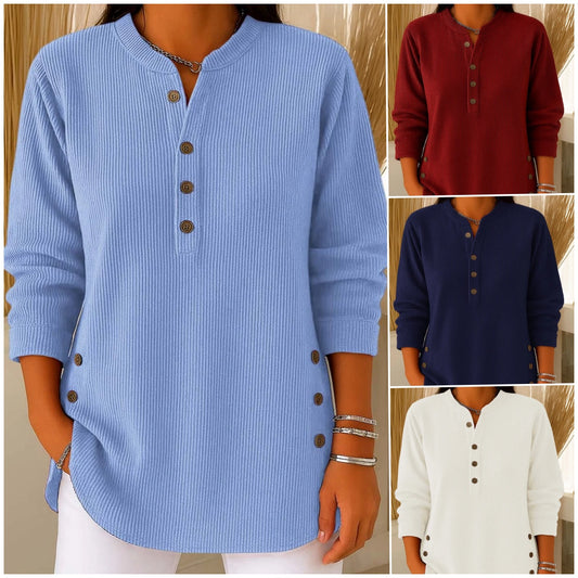 💥Ženski enobarvni ležerni ohlapni pleteni pulover z dolgimi rokavi in okroglim izrezom (S-4XL)