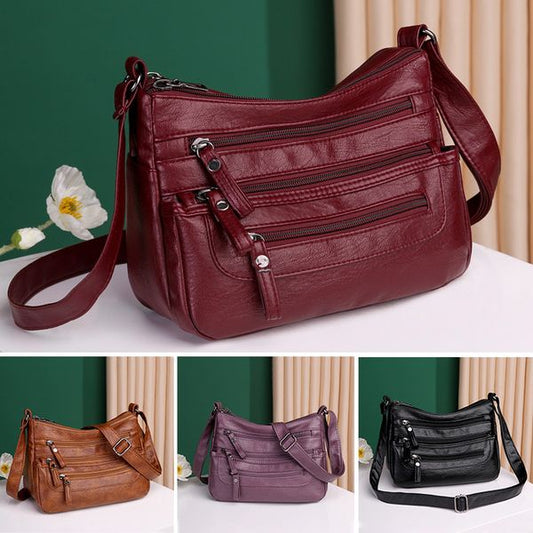 🔥【30% de descuento】Nuevo bolso bandolera de piel lavada de gran capacidad para mujer