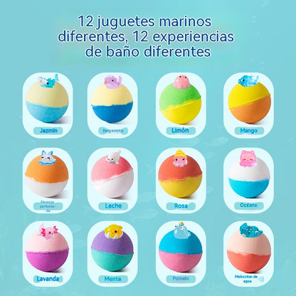 🛀💕12 piezas de bolas de sales de baño con forma de animales marinos (50 g/bola) para niños.