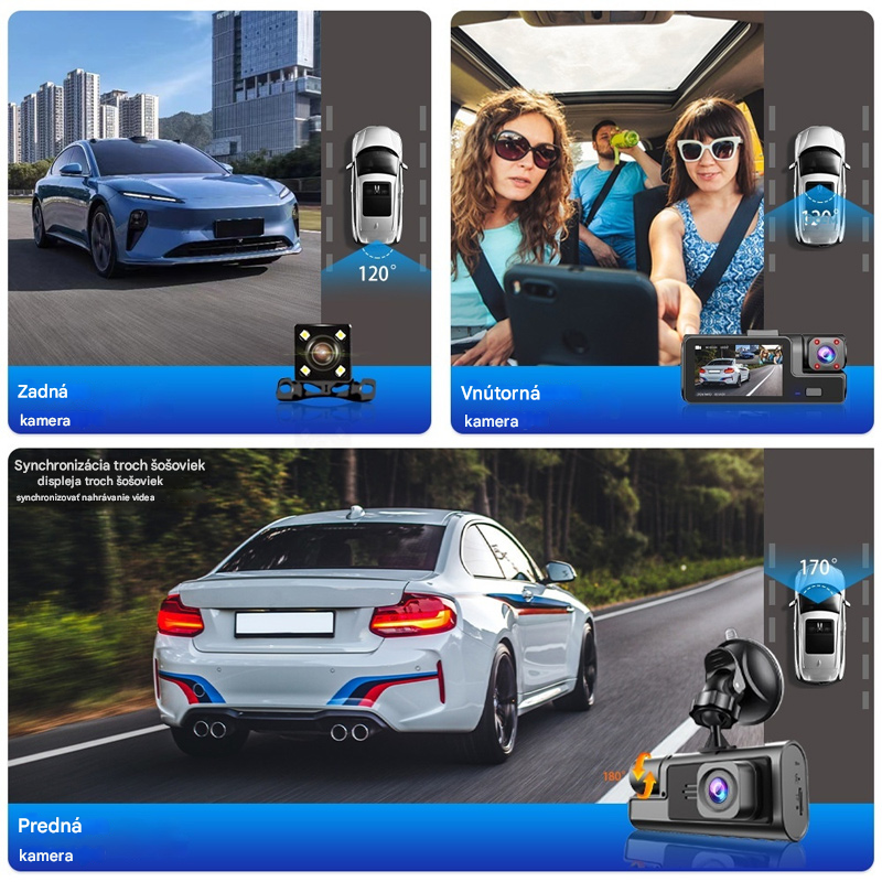 📱🚗【Nový model】Trojitá autokamera DVR, nočné videnie, WiFi pripojenie k mobilu