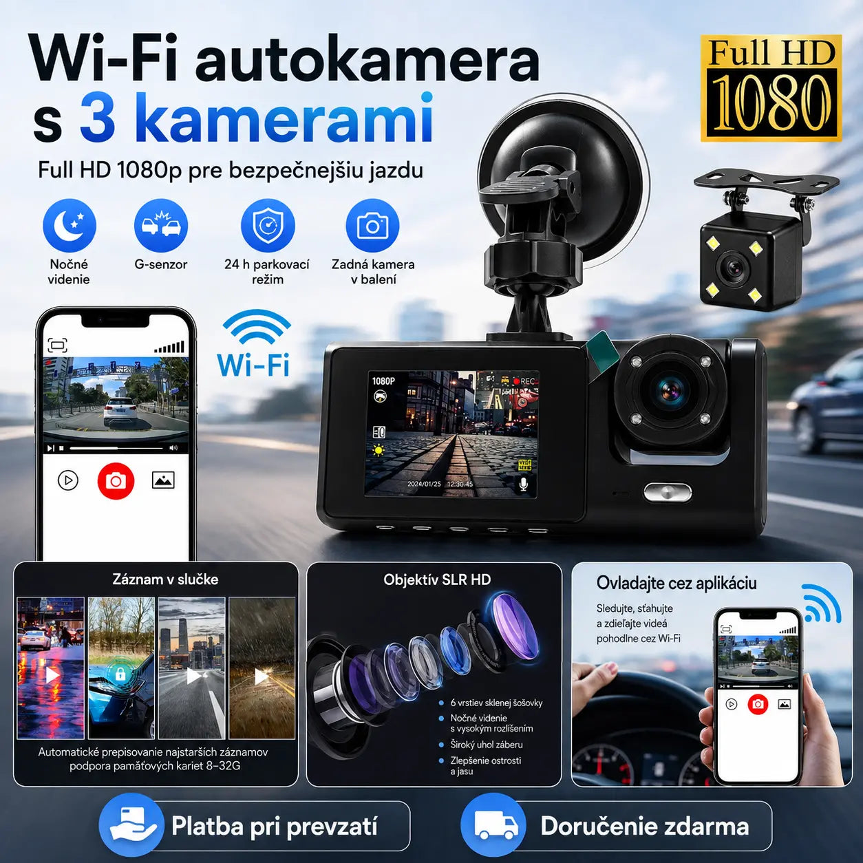 🚗HD 1080p nahrávanie z auta pomocou cúvacej kamery