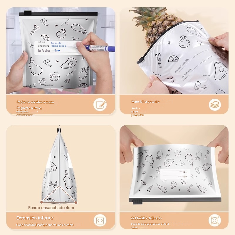 🥩【30】Bolsa de papel de aluminio de grado alimenticio con cierre de cremallera para conservar la frescura, apta para refrigerador doméstico