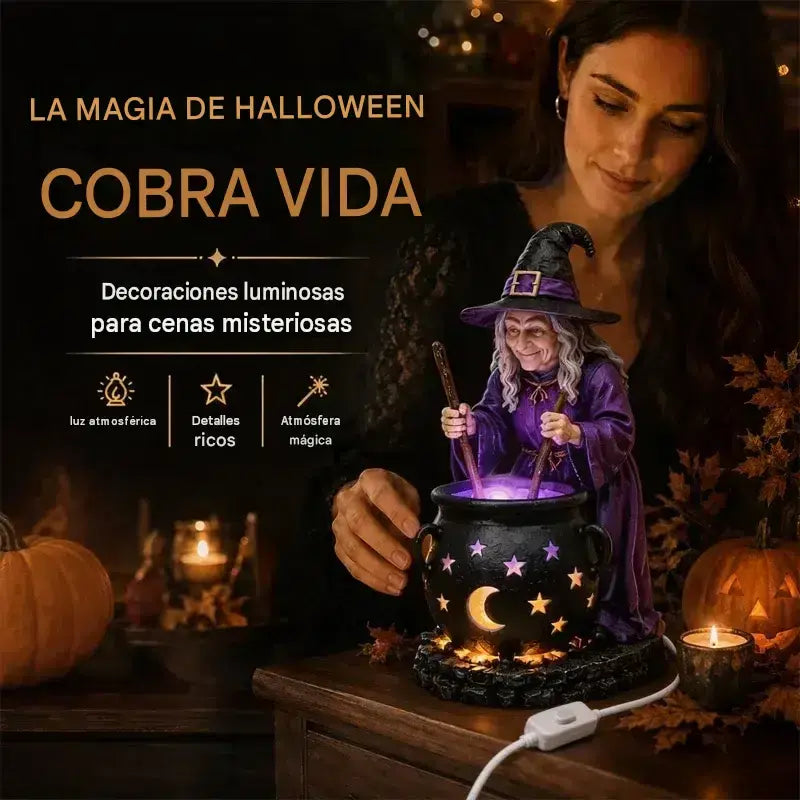 🧙‍♀️🎃 Estatua de bruja de Halloween en caldero