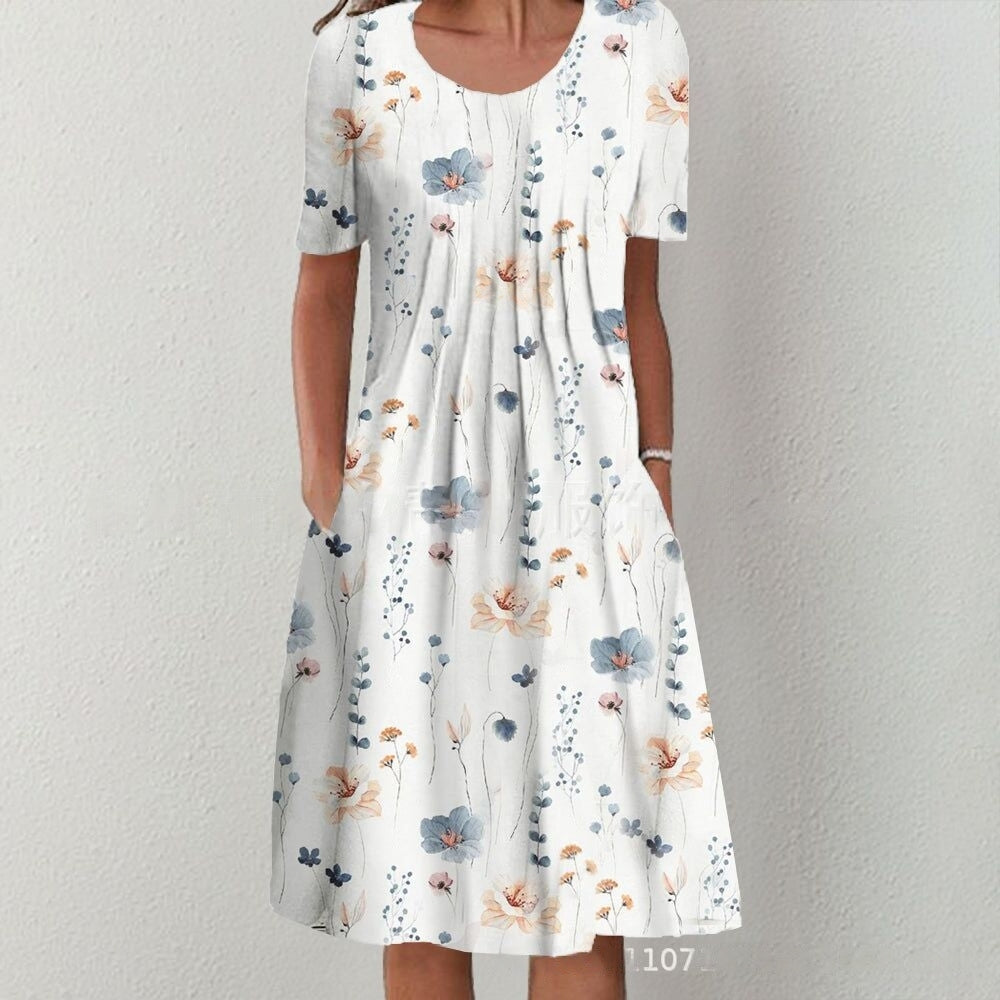 【50% popusta】【Veličine S-5XL】🌺🌺 Moderna haljina s okruglim izrezom i printom.