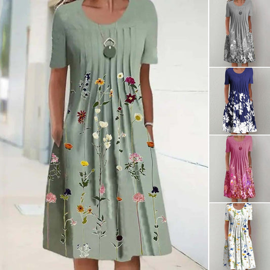 🌸🦋Nové dámské šaty s kulatým výstřihem a potiskem（S-3XL）3705260