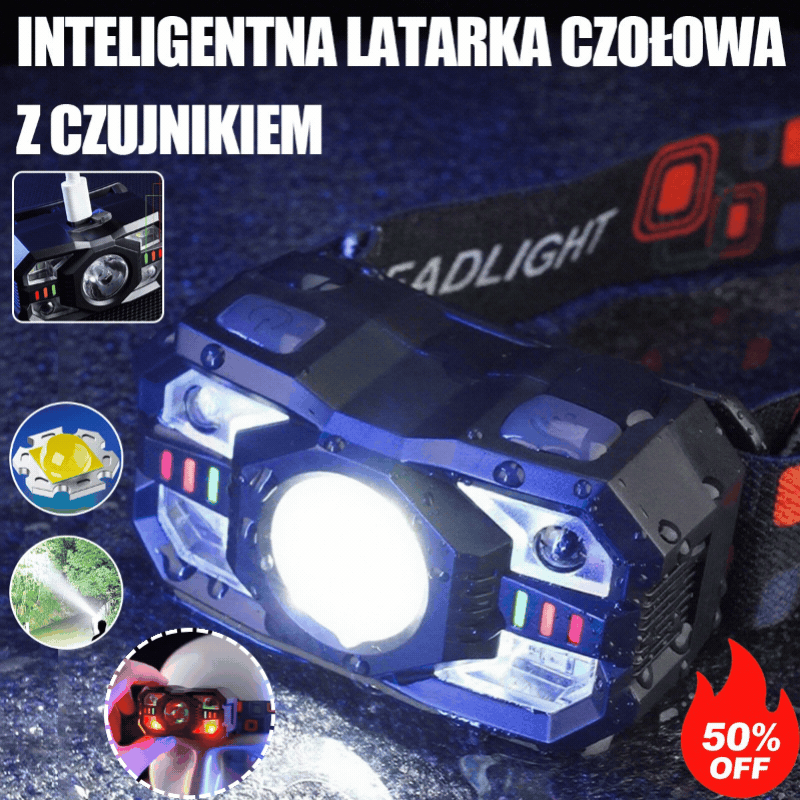💡🌟【Gorąca sprzedaż】🔥🔥Inteligentna lampa indukcyjna o długim czasie pracy baterii, montowana na głowie, nocna latarka wędkarska