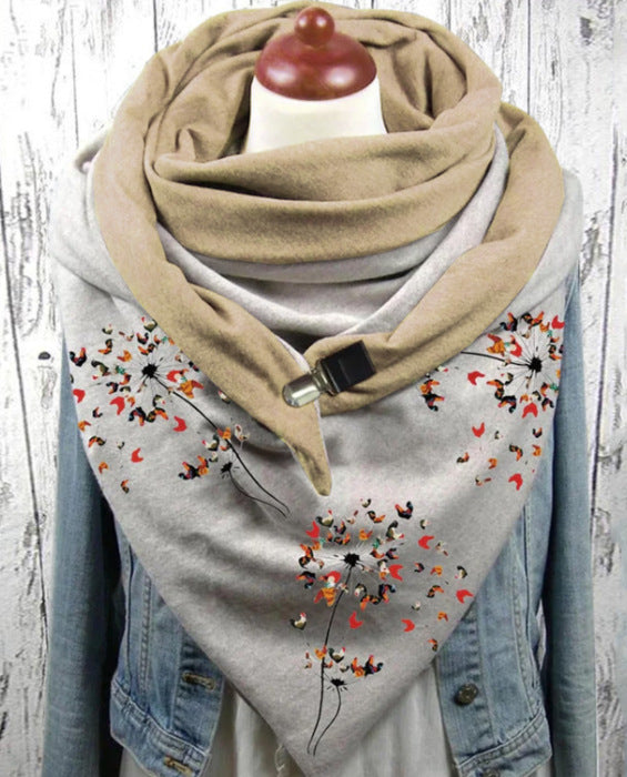 💝 【Zľava 42 %】Teplá bavlnená šatka s potlačou a gombíkmi na jeseň a zimu